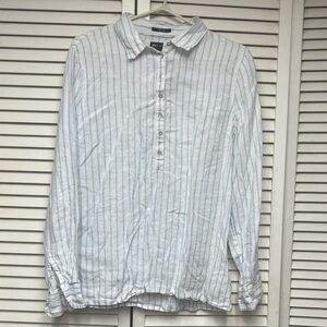 NY Collection Light Blue & White Striped Casual Button-Down Shirt